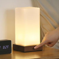 Wooden Cube Table Lamp — Rechargeable LED with Frosted Glass Shade