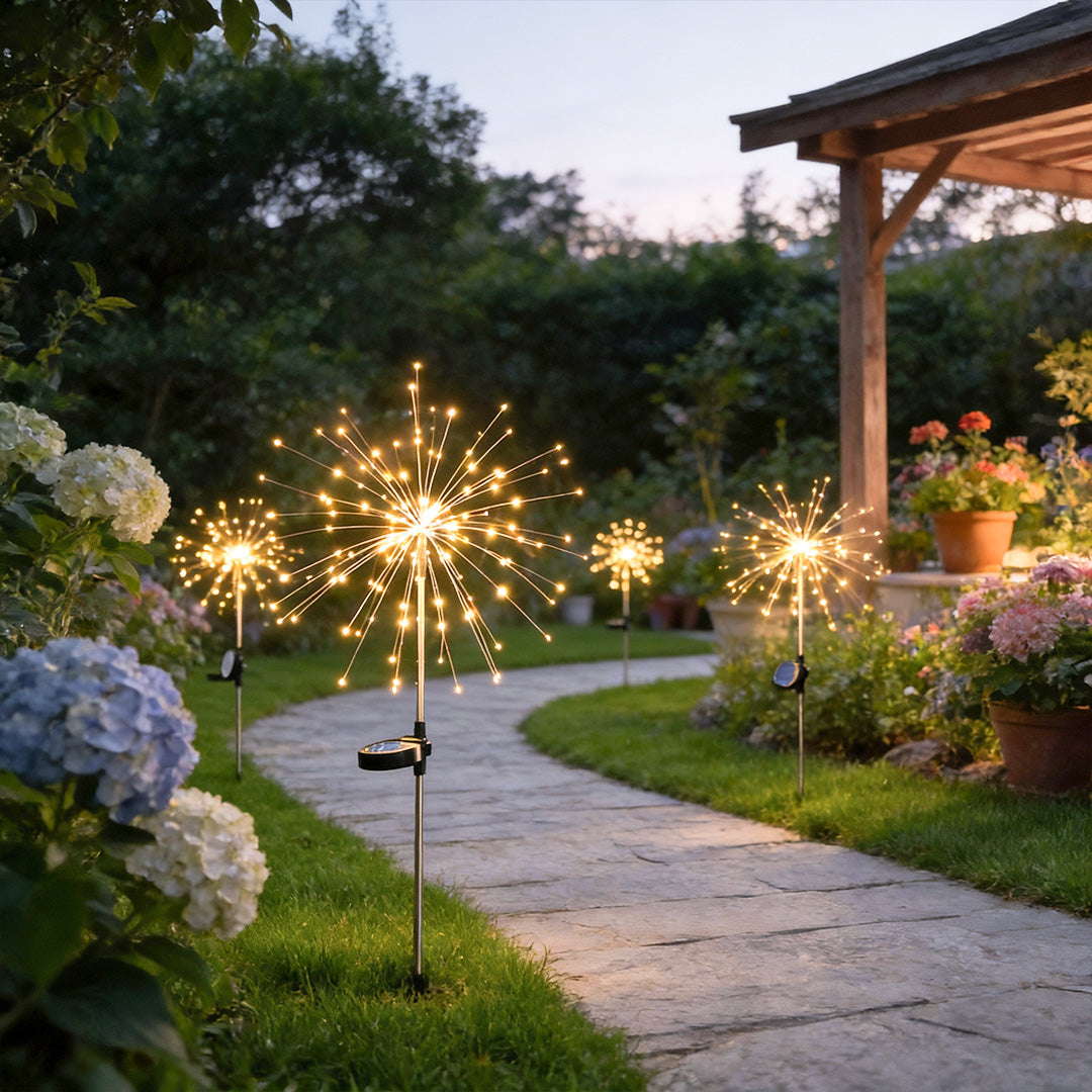 Starburst Solar Garden Lights — 200 LED Firework Stake