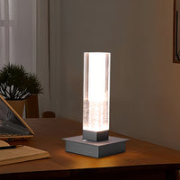 Square Cordless Table Lamp — Plated Metal Dimmable Bedside LED