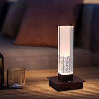 Square Cordless Table Lamp — Plated Metal Dimmable Bedside LED